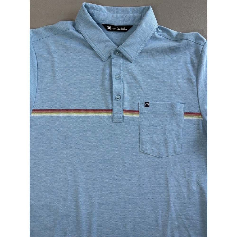 Travis Mathew Cabana Chest Stripe Polo Shirt Size Medium Heritage Blue Golf - Picture 3 of 12